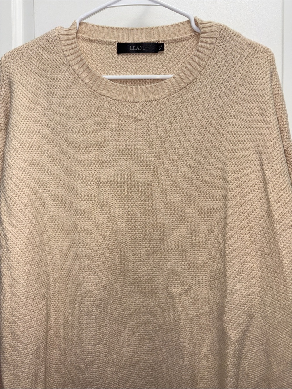 LEANI Beige Textured Knit Crew Neck Sweater XL Women’s Oversized Hi-Low Hem - Picture 4 of 9